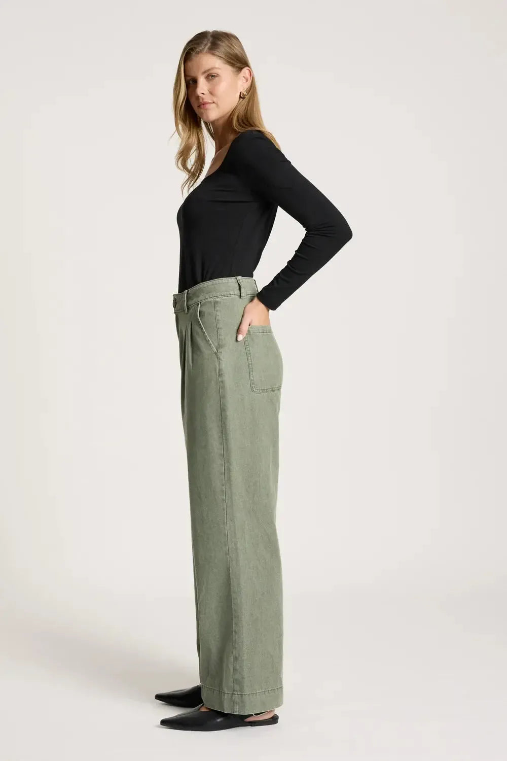 Bodhi Denim Pant - Olive-Pants-Eb & Ive-The Bay Room