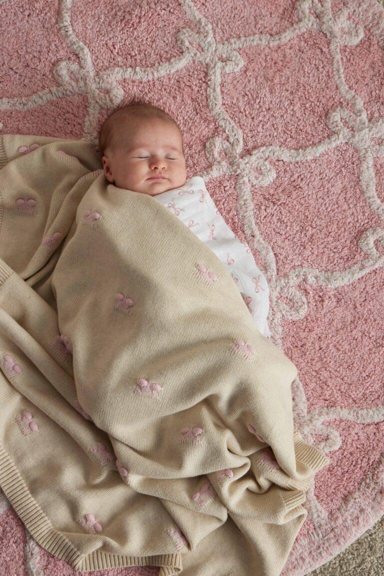 Bow Knitted Baby Blanket-Nursery & Nurture-Jiggle & Giggle-The Bay Room