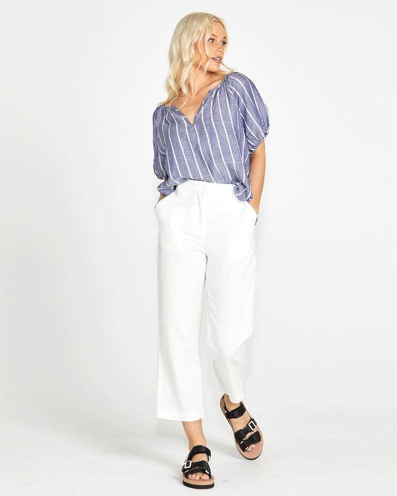 Bowie Straight Leg Pant - White-Pants-SASS-The Bay Room