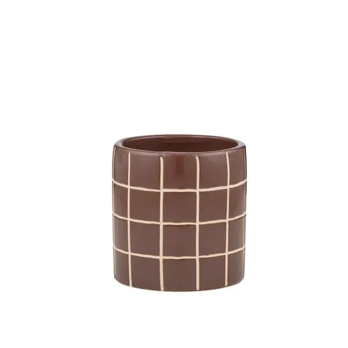 Boyd Ceramic Tile Pot 16x15cm Chocolate-Pots, Planters & Vases-Coast To Coast Home-The Bay Room
