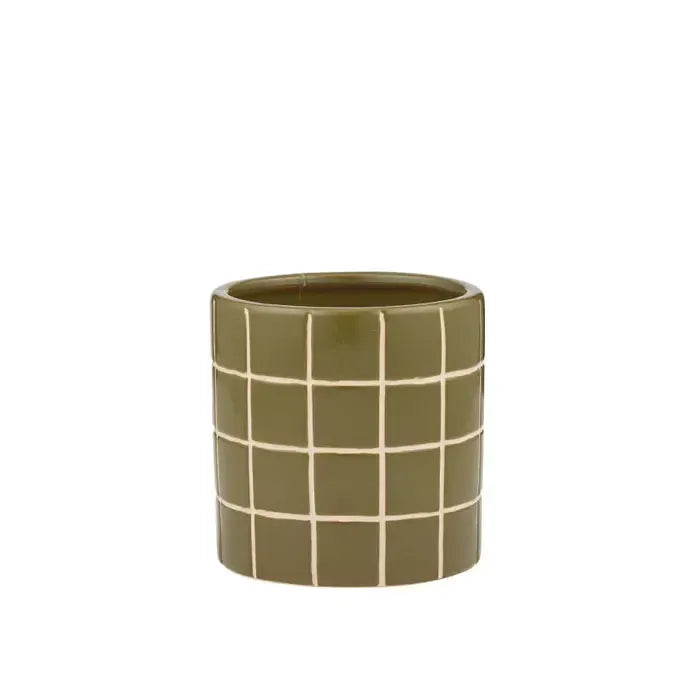 Boyd Ceramic Tile Pot 16x15cm Olive-Pots, Planters & Vases-Coast To Coast Home-The Bay Room