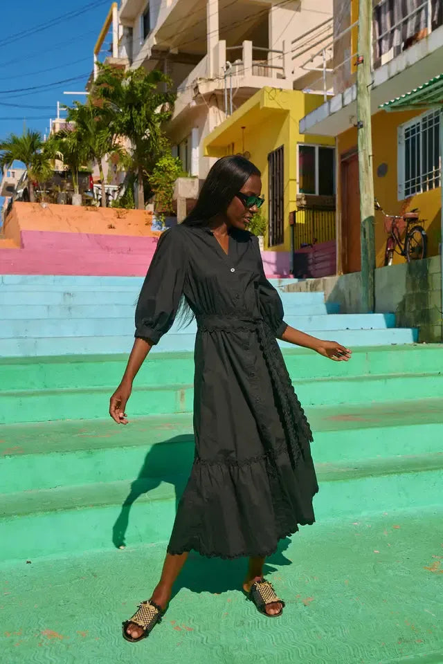 Brasilia Button Maxi Dress - Black-Dresses-Haven-The Bay Room