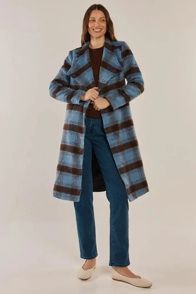 Britney Coat - Blue/Chocolate Check-Jackets, Coats & Vests-Betty Basics-The Bay Room