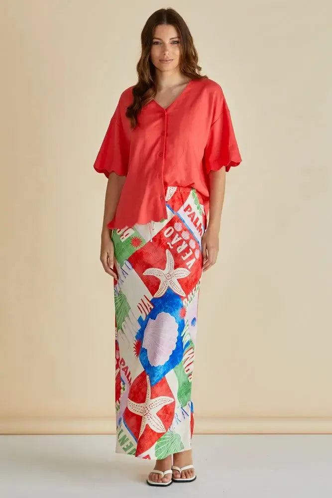 Brooke Bias Skirt - Green/Pink Stripe-Skirts-Betty Basics-The Bay Room