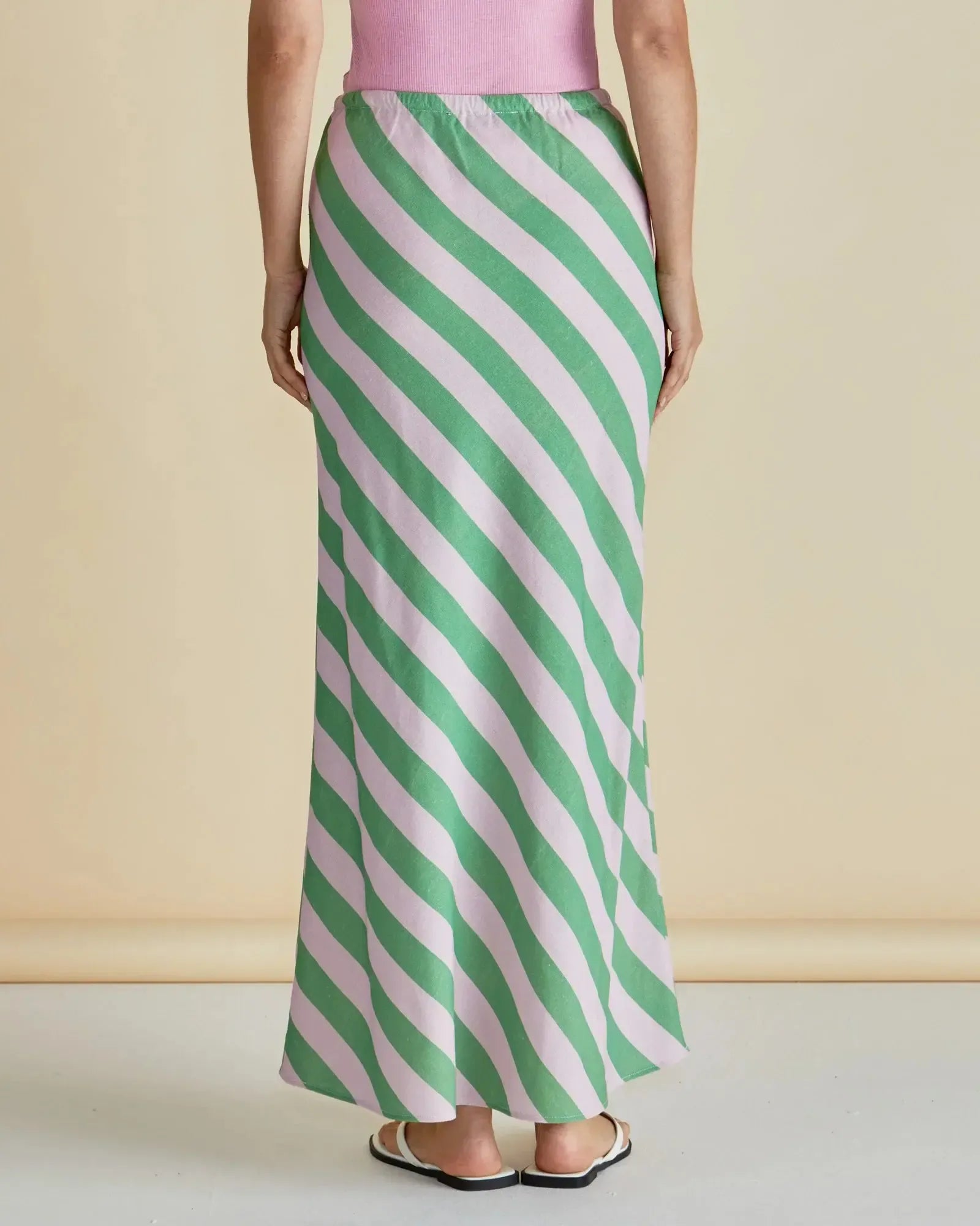 Brooke Bias Skirt - Green/Pink Stripe-Skirts-Betty Basics-The Bay Room
