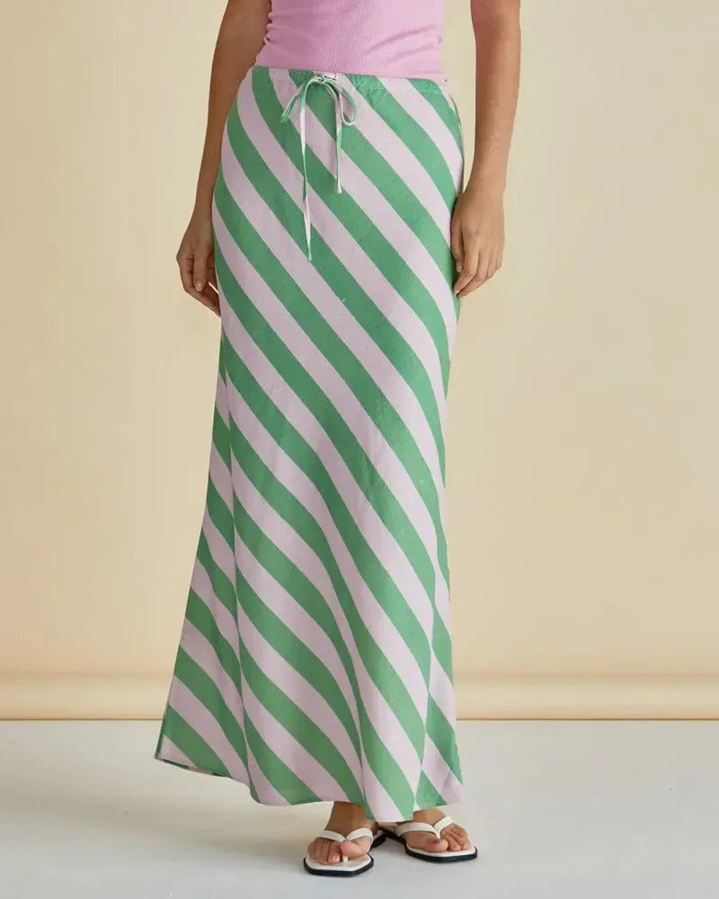 Brooke Bias Skirt - Green/Pink Stripe-Skirts-Betty Basics-The Bay Room