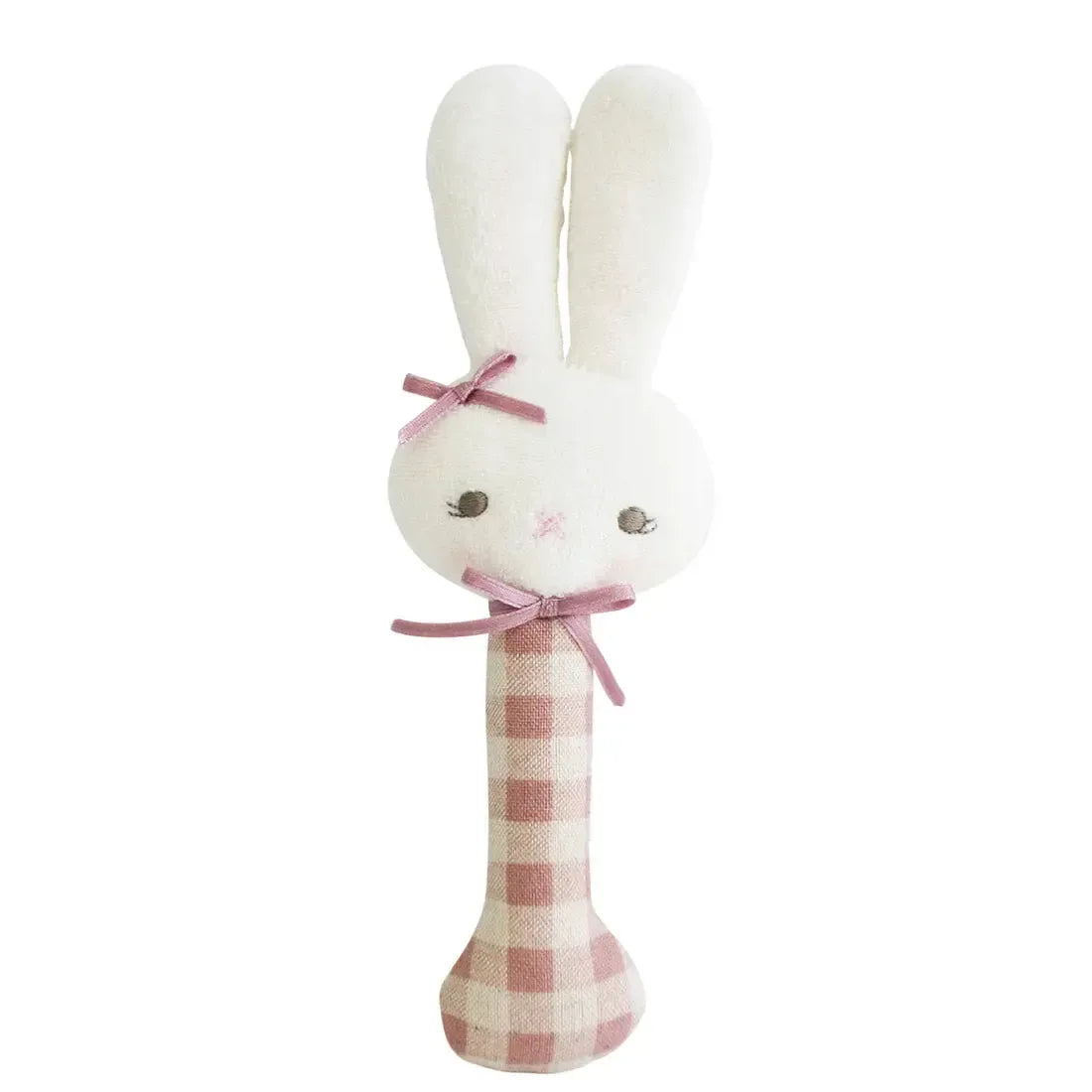 Bunny Stick Rattle - Rose Check-Toys-Alimrose-The Bay Room