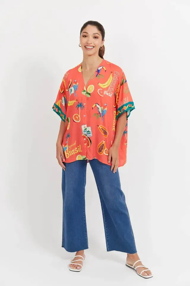 Cabana Button Top - Brasil Coral-Tops-Haven-The Bay Room