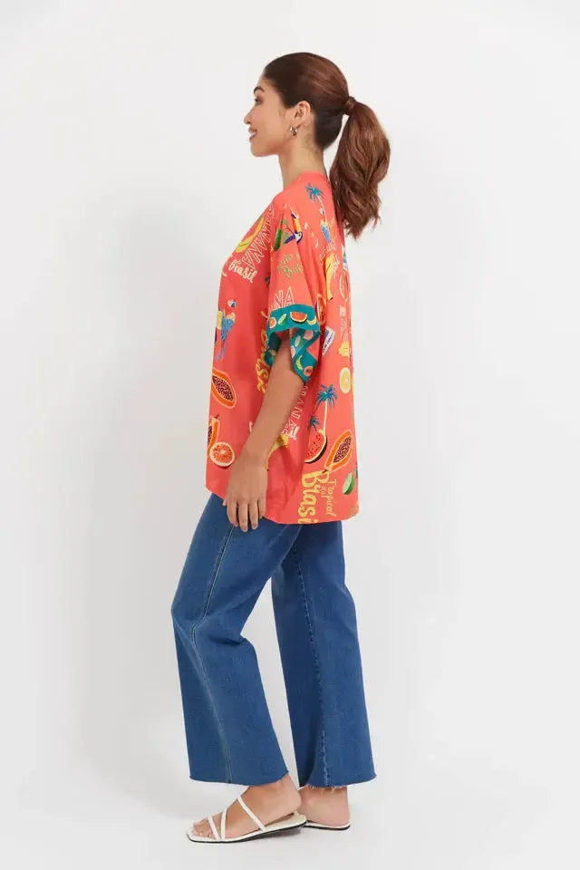 Cabana Button Top - Brasil Coral-Tops-Haven-The Bay Room