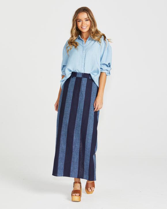 Cailee Maxi Skirt - Navy Stripe-Skirts-SASS-The Bay Room