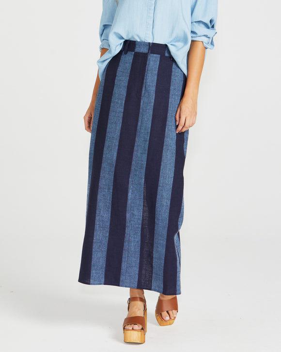 Cailee Maxi Skirt - Navy Stripe-Skirts-SASS-The Bay Room