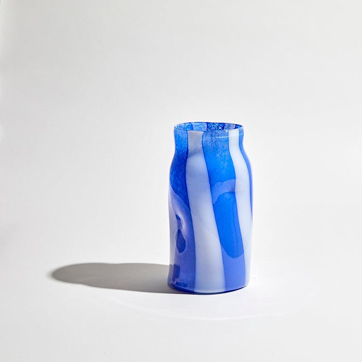 Candy Vase Cylinder Cobalt/White-Pots, Planters & Vases-Ben David by KAS-The Bay Room