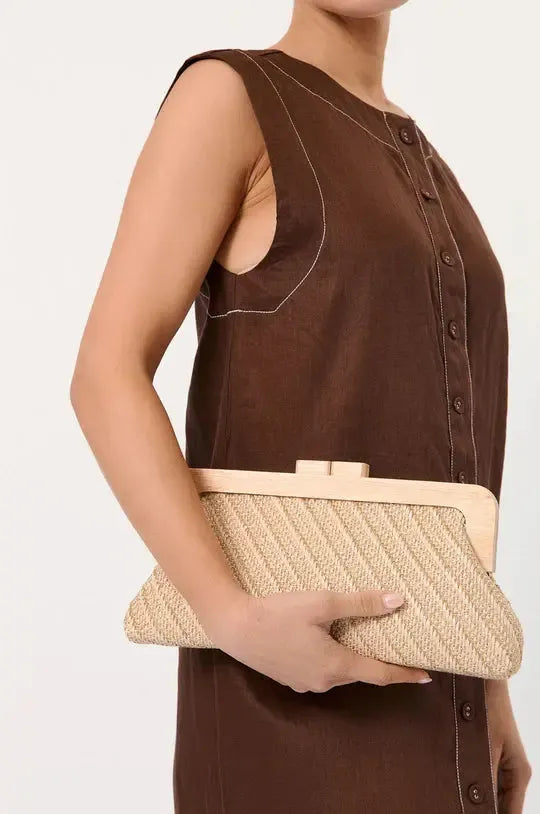 Carmela Diagonal Weave Timber Frame Clutch - Natural-Bags & Clutches-Adorne-The Bay Room