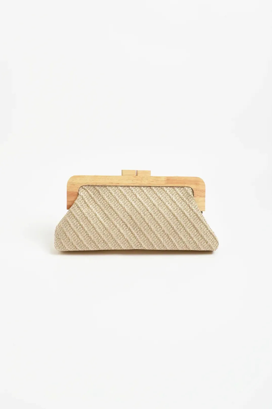 Carmela Diagonal Weave Timber Frame Clutch - Natural-Bags & Clutches-Adorne-The Bay Room