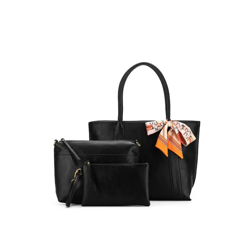 Carolyn 3 Piece Handbag Set - Black-Bags & Clutches-Black Caviar Designs-The Bay Room