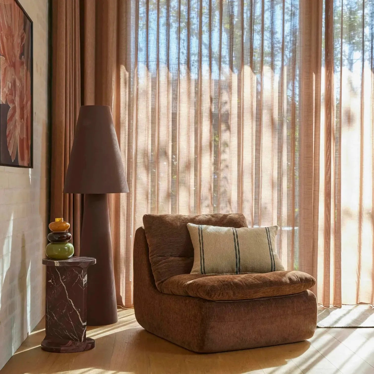 Carrington Linen Floor Lamp Brown-Lighting-Amalfi-The Bay Room