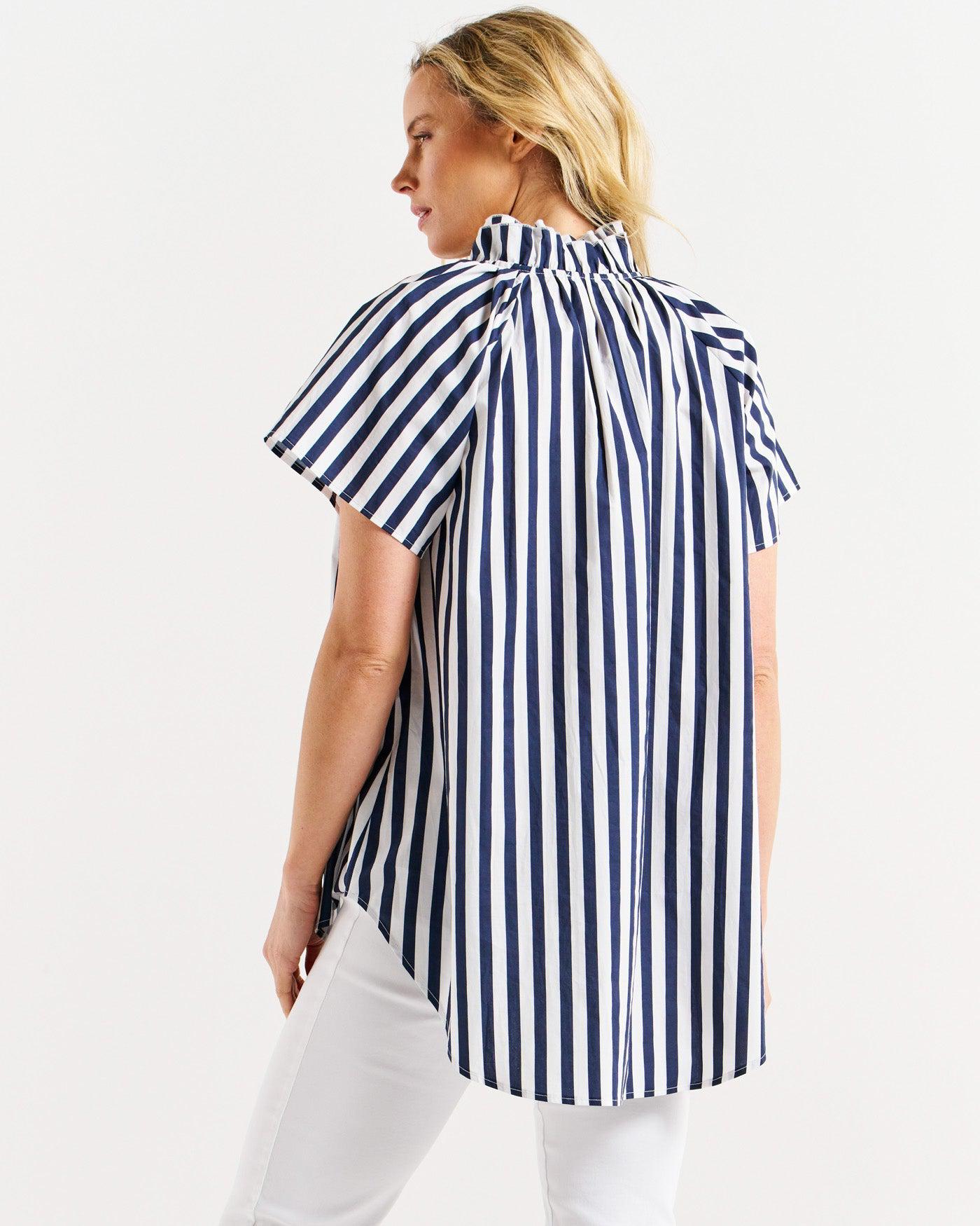 Caspian Blouse - Blue/White Stripe-Tops-Betty Basics-The Bay Room