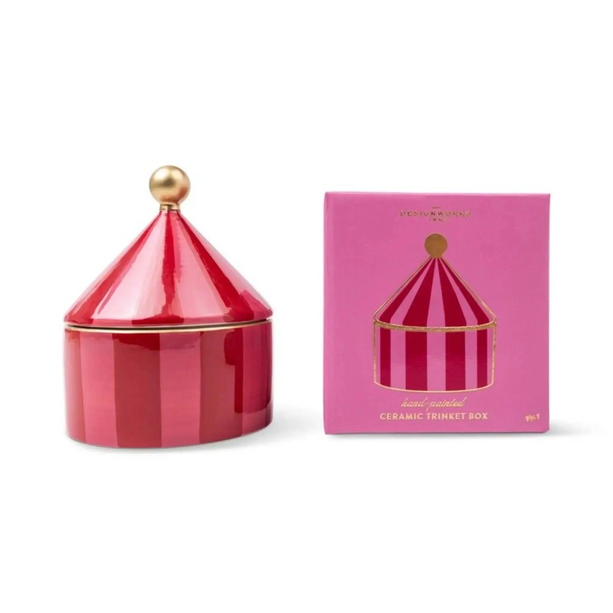 Ceramic Trinket Box Pink + Red Stripe-Decor Items-Designworks Collective-The Bay Room