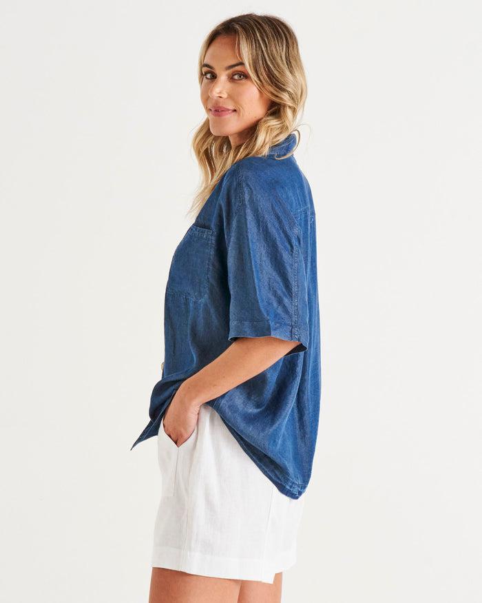 Chani Lyocell Shirt - Blue Haze-Tops-Betty Basics-The Bay Room