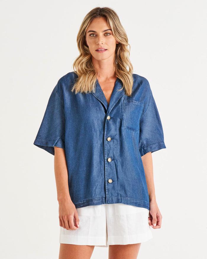 Chani Lyocell Shirt - Blue Haze-Tops-Betty Basics-The Bay Room