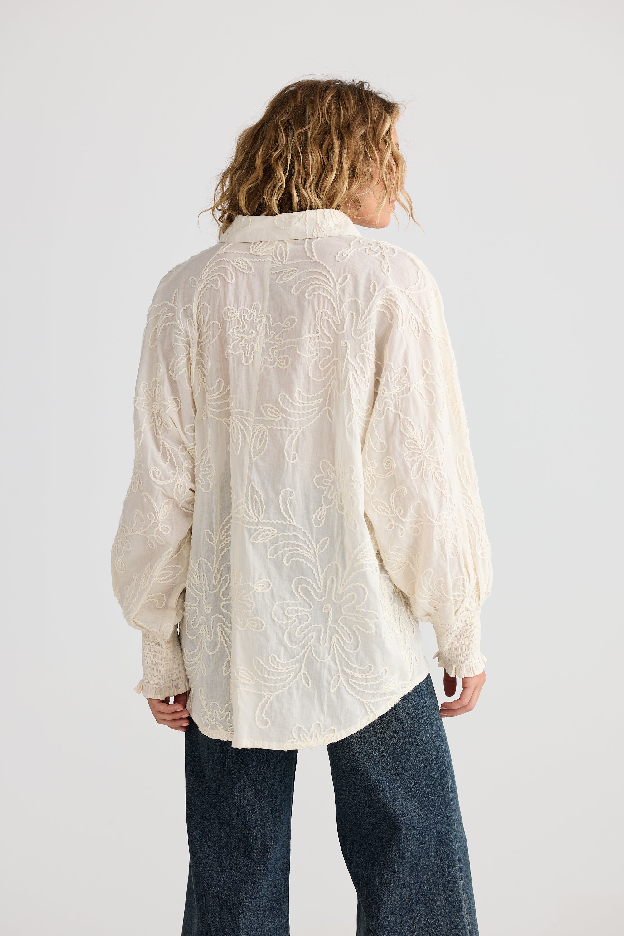 Chantilly Shirt - Natural Embroidery-Tops-Talisman-The Bay Room