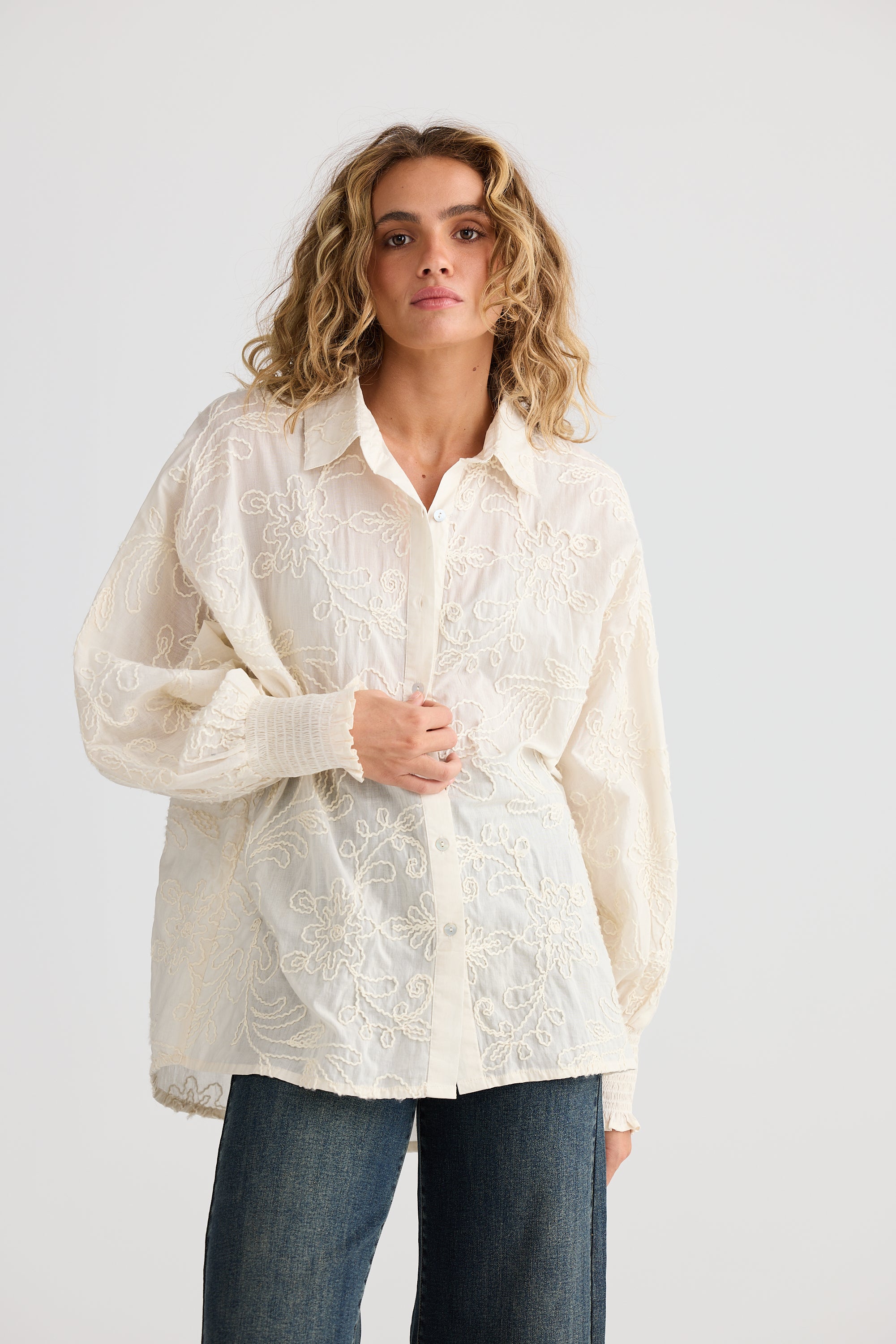 Chantilly Shirt - Natural Embroidery-Tops-Talisman-The Bay Room