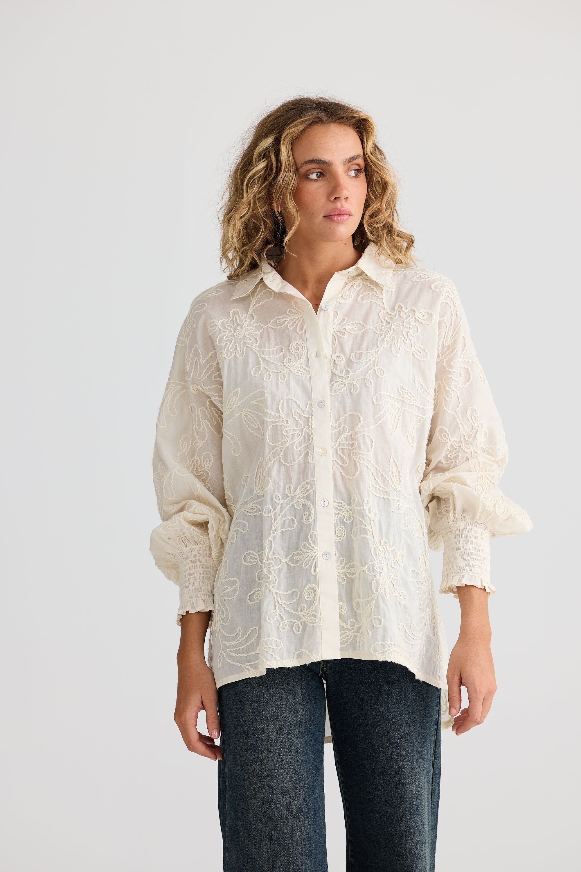 Chantilly Shirt - Natural Embroidery-Tops-Talisman-The Bay Room
