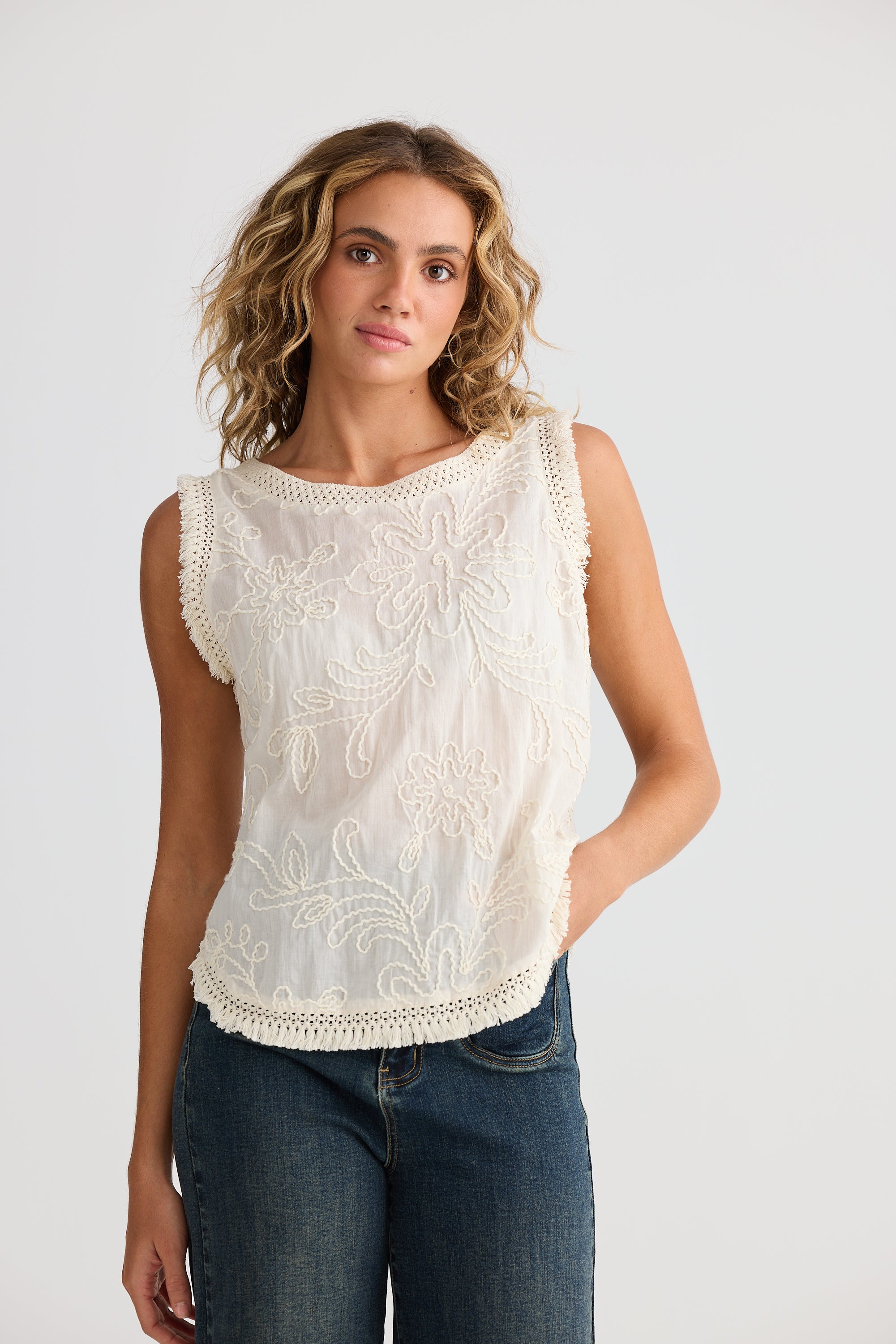 Chantilly Top - Natural Embroidery-Tops-Talisman-The Bay Room