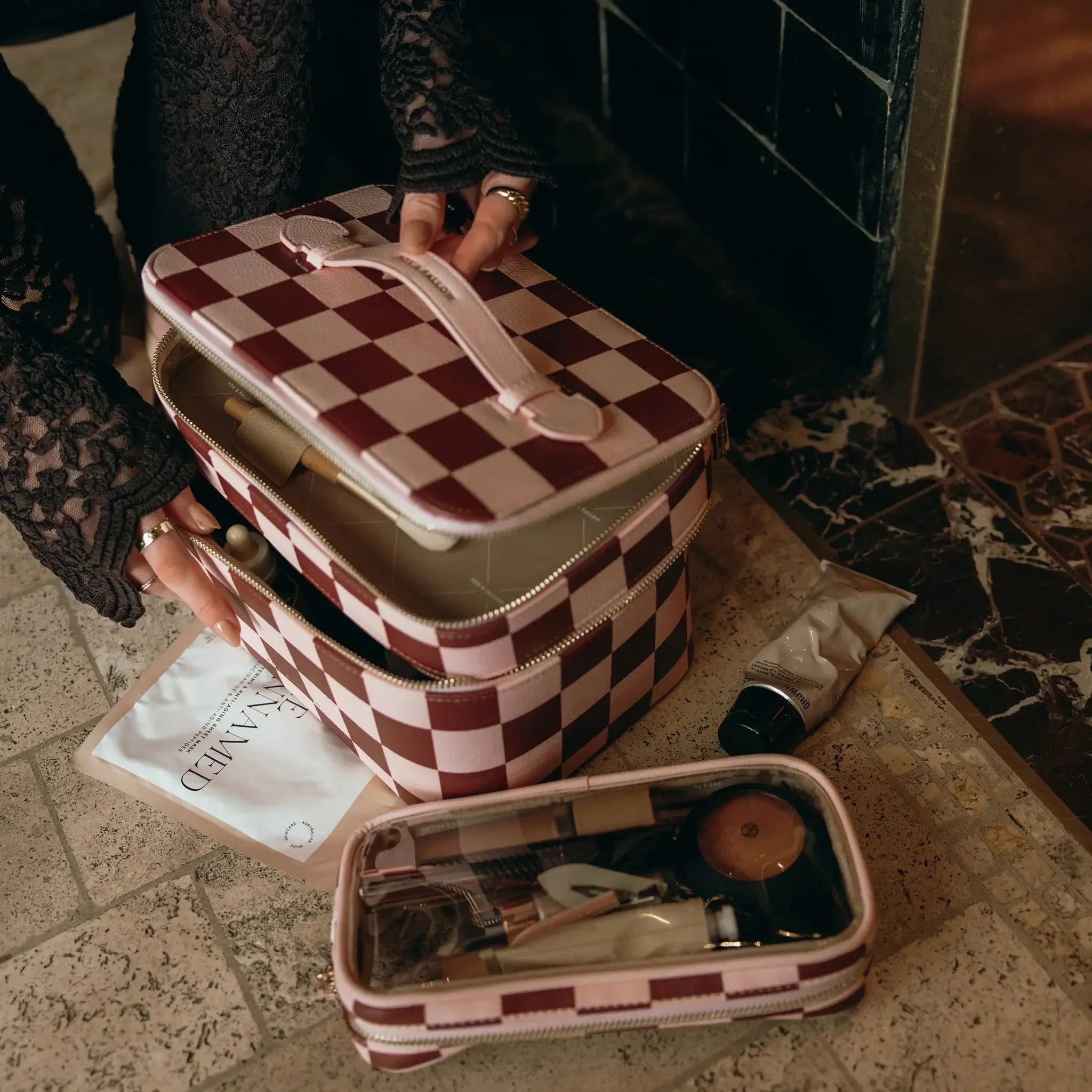 Cherry Check Vanity Case - 'The Classic'-Beauty & Well-Being-Fox & Fallow-The Bay Room