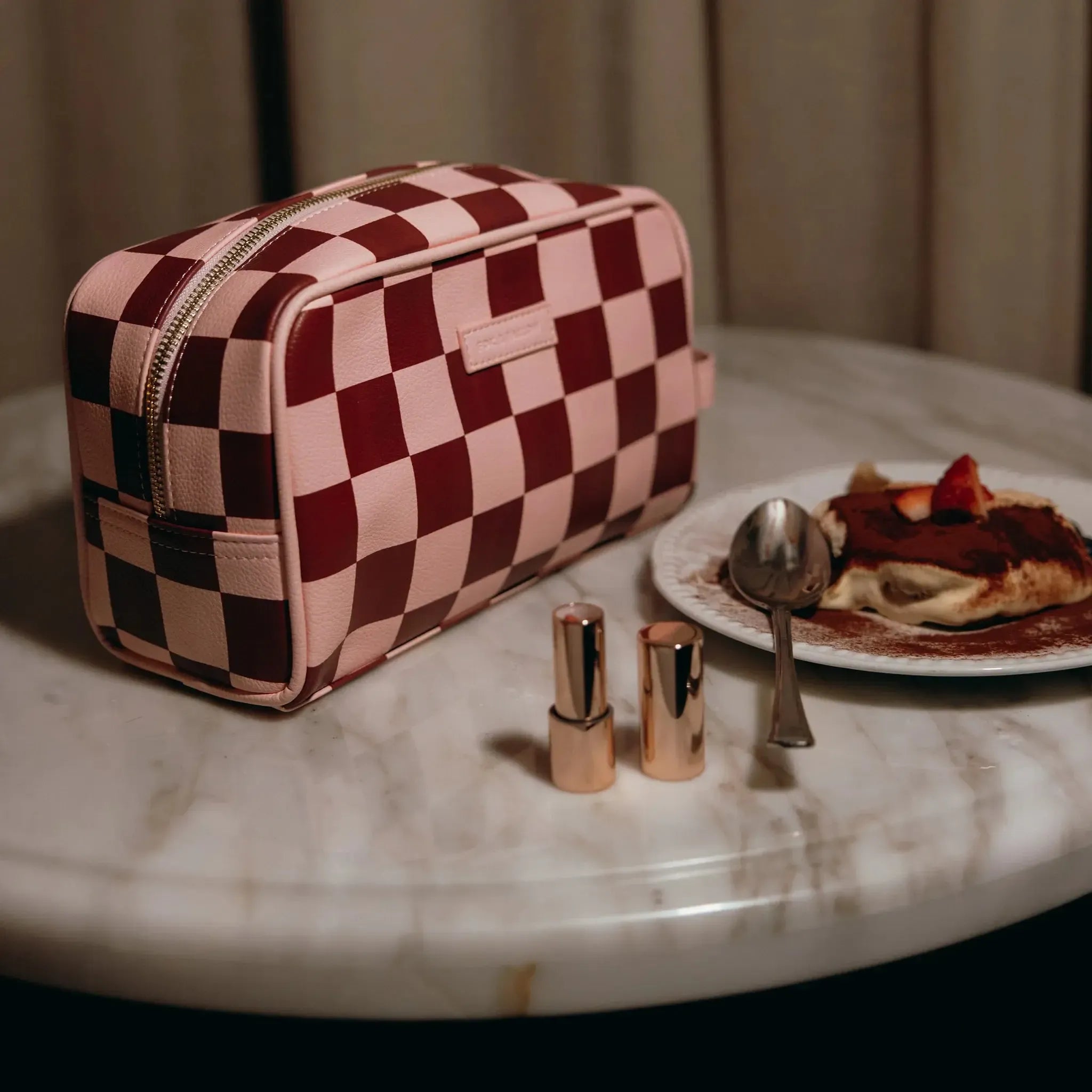 Cherry Check Wash Bag-Beauty & Well-Being-Fox & Fallow-The Bay Room