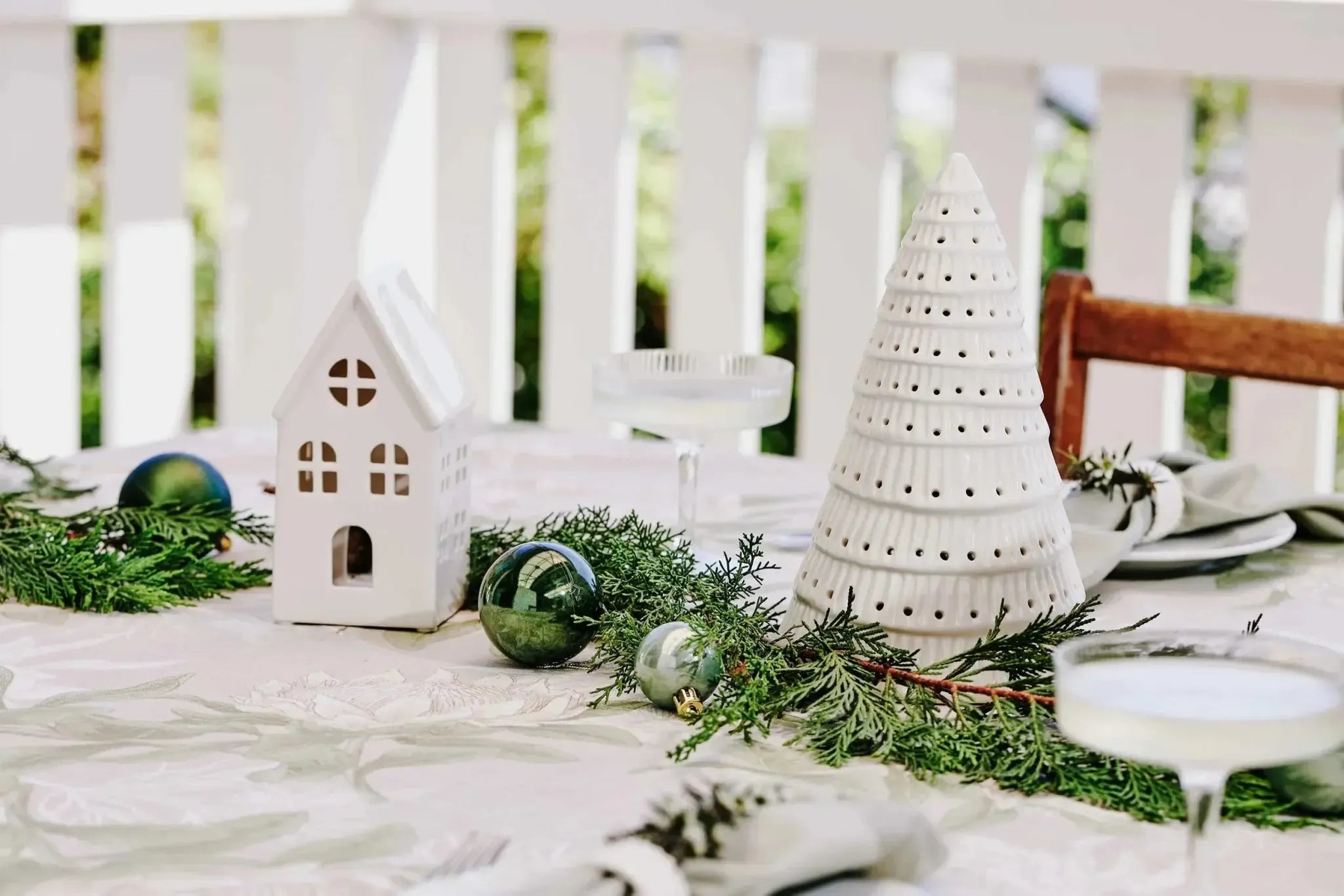 Christmas House White Table Decoration 8.5x8.5x17cm-Christmas-Madras Link-The Bay Room