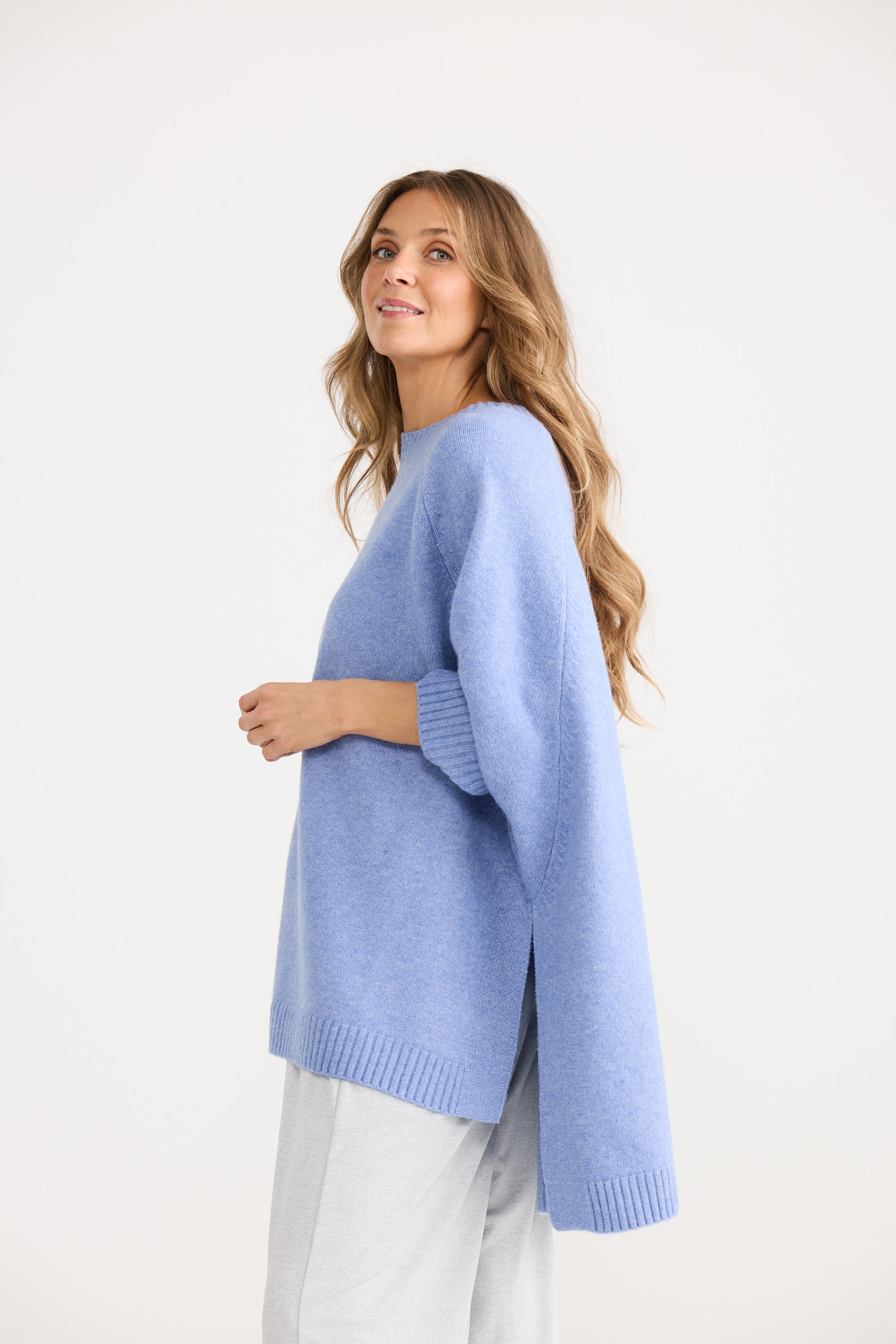 Cinder Poncho - Powder Blue-Knitwear & Jumpers-Home Love-The Bay Room