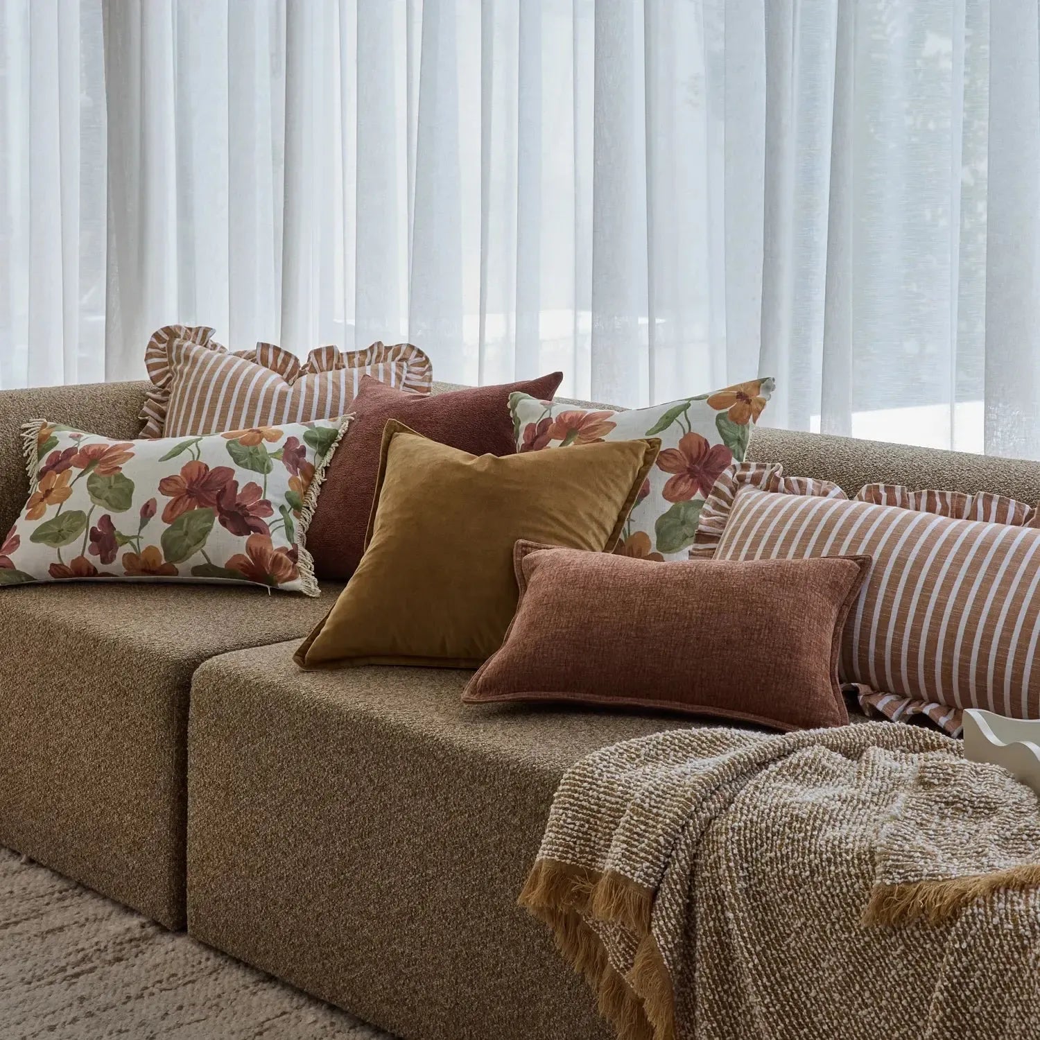 Clara Camel/Cream Throw 160x200cm-Soft Furnishings-Madras Link-The Bay Room