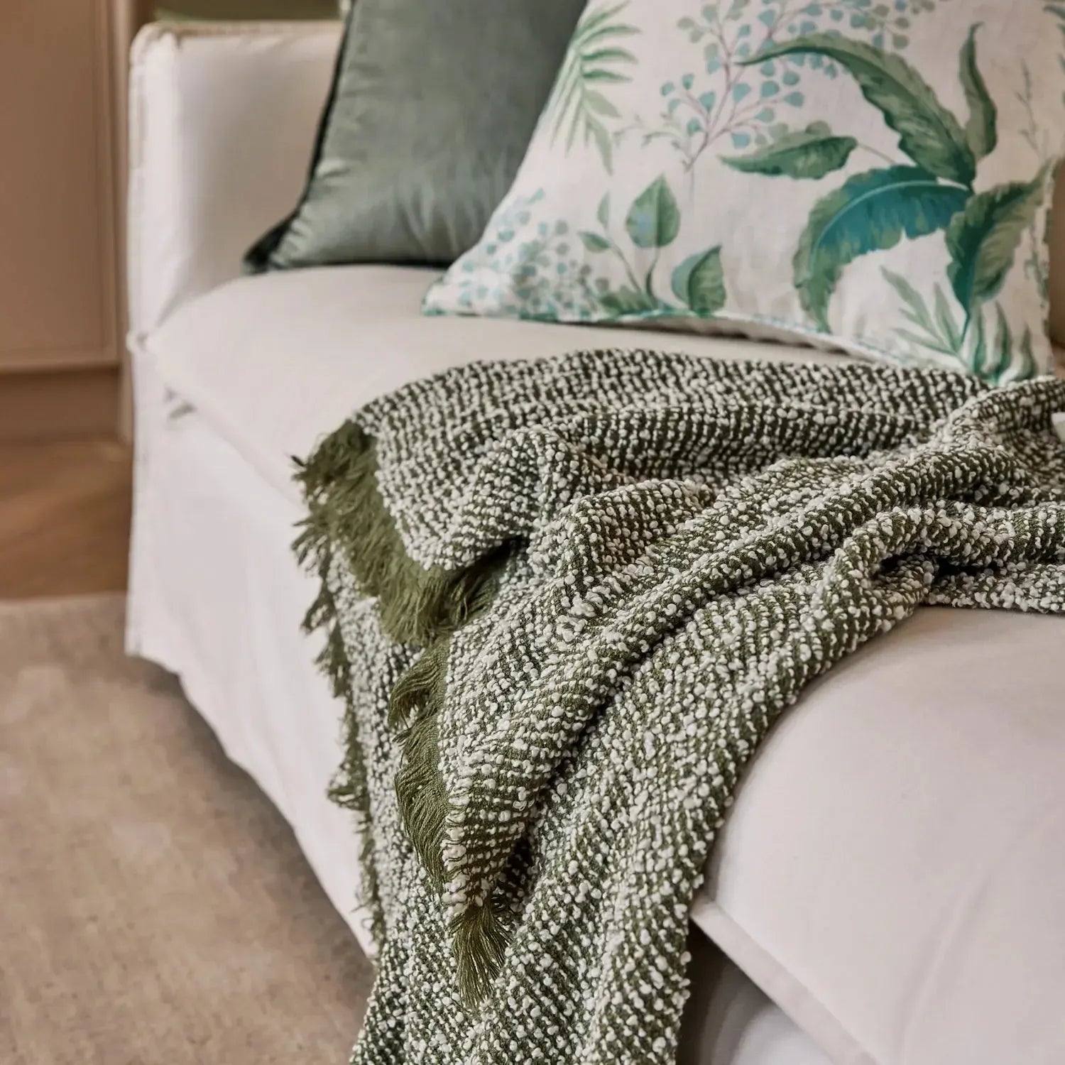 Clara Green/Cream Throw 160x200cm-Soft Furnishings-Madras Link-The Bay Room