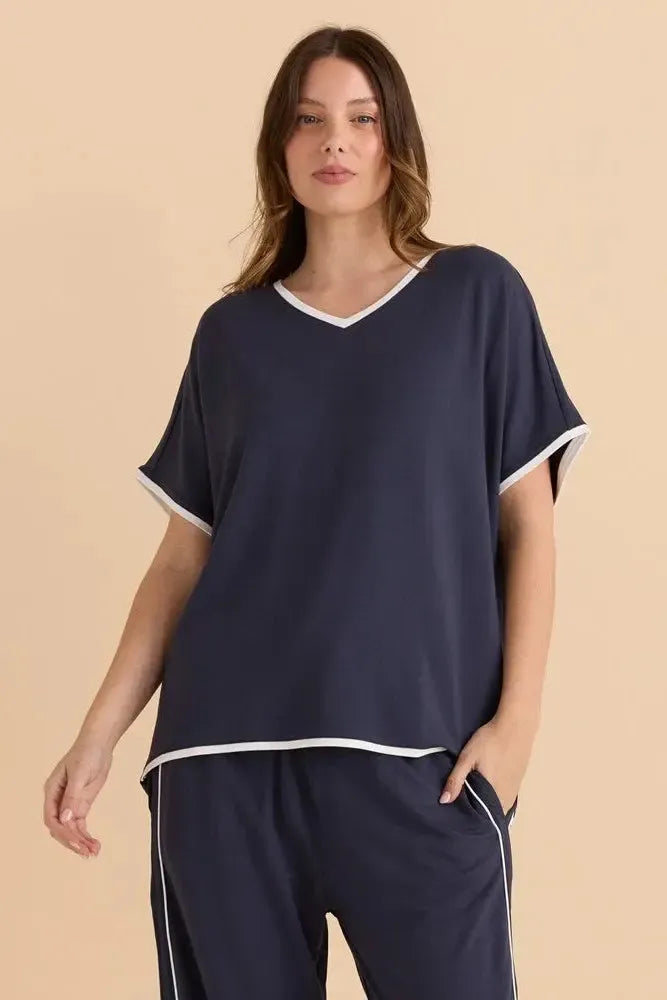Clara Tee - Petrol/White-Tops-Betty Basics-The Bay Room