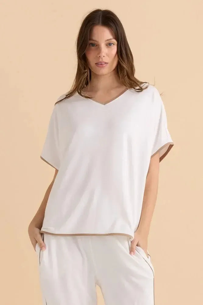 Clara Tee - White/Beige-Tops-Betty Basics-The Bay Room
