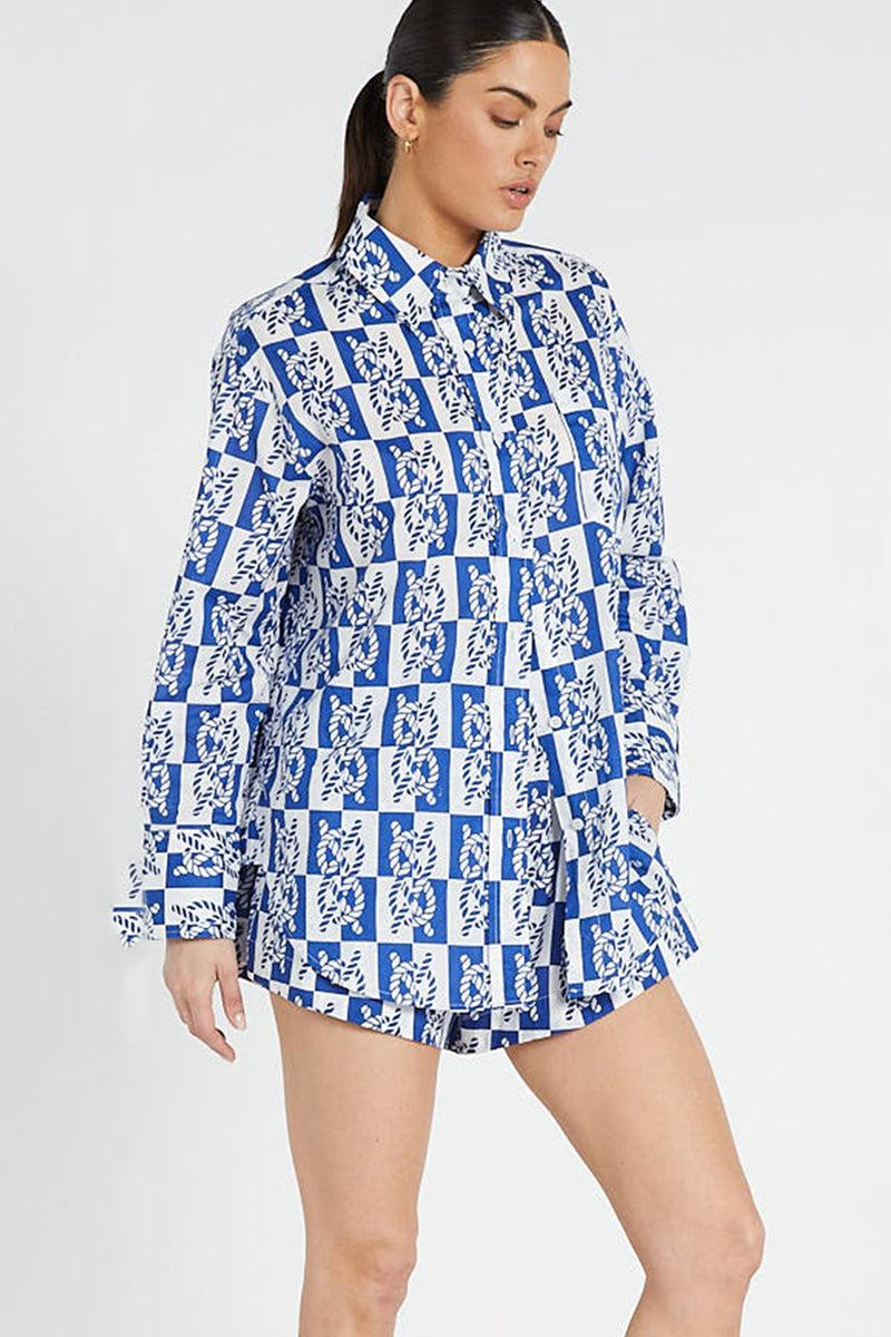 Classic Easy Fit Shirt In Blue/White-Tops-Bohemian Traders-The Bay Room