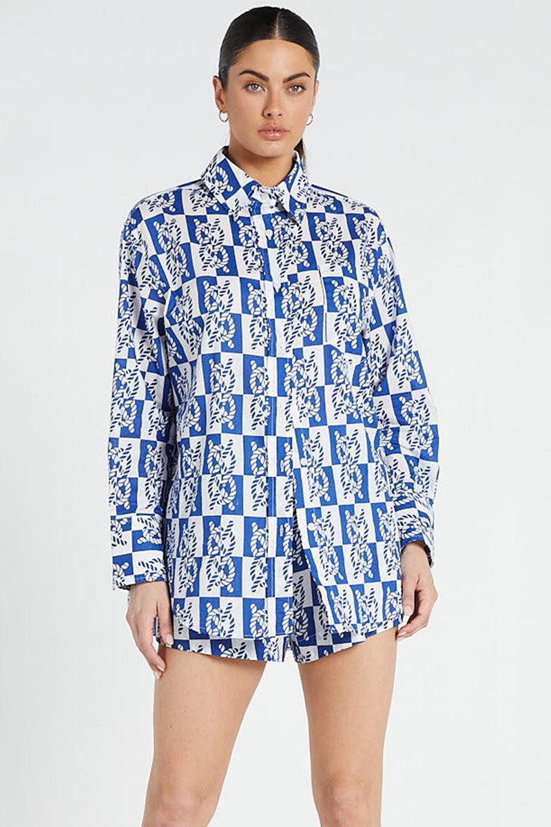 Classic Easy Fit Shirt In Blue/White-Tops-Bohemian Traders-The Bay Room