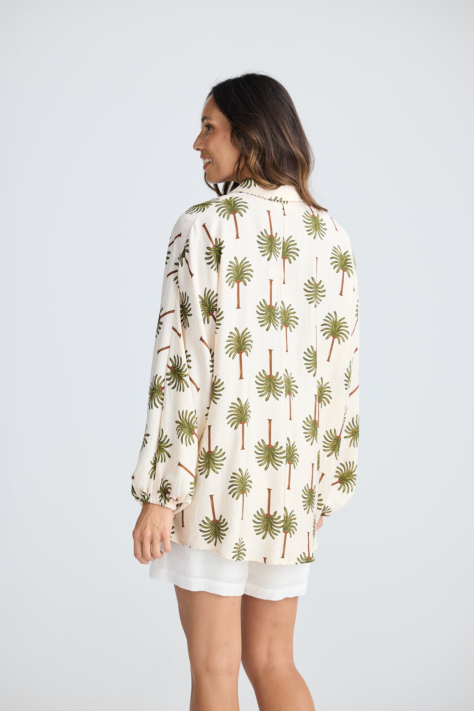 Cliffside Shirt - Ivory Palm Print-Tops-Holiday-The Bay Room