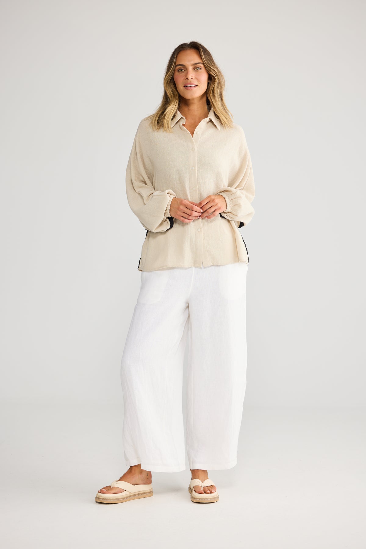 Cliffside Shirt - Natural with Black-Tops-Holiday-The Bay Room