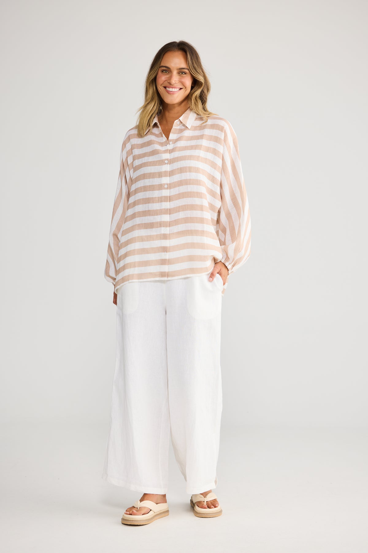 Cliffside Shirt - Natural with White-Tops-Holiday-The Bay Room