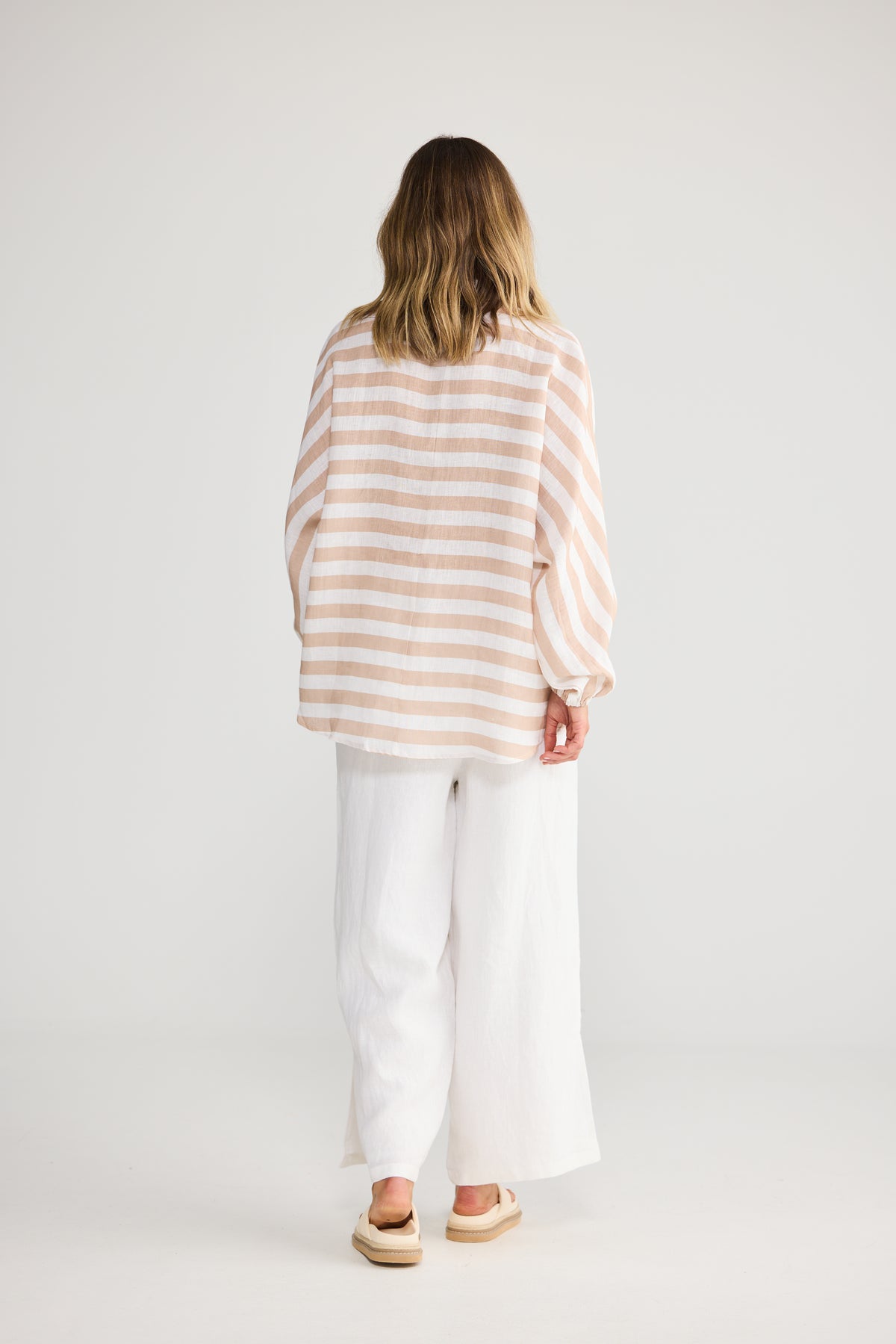 Cliffside Shirt - Natural with White-Tops-Holiday-The Bay Room