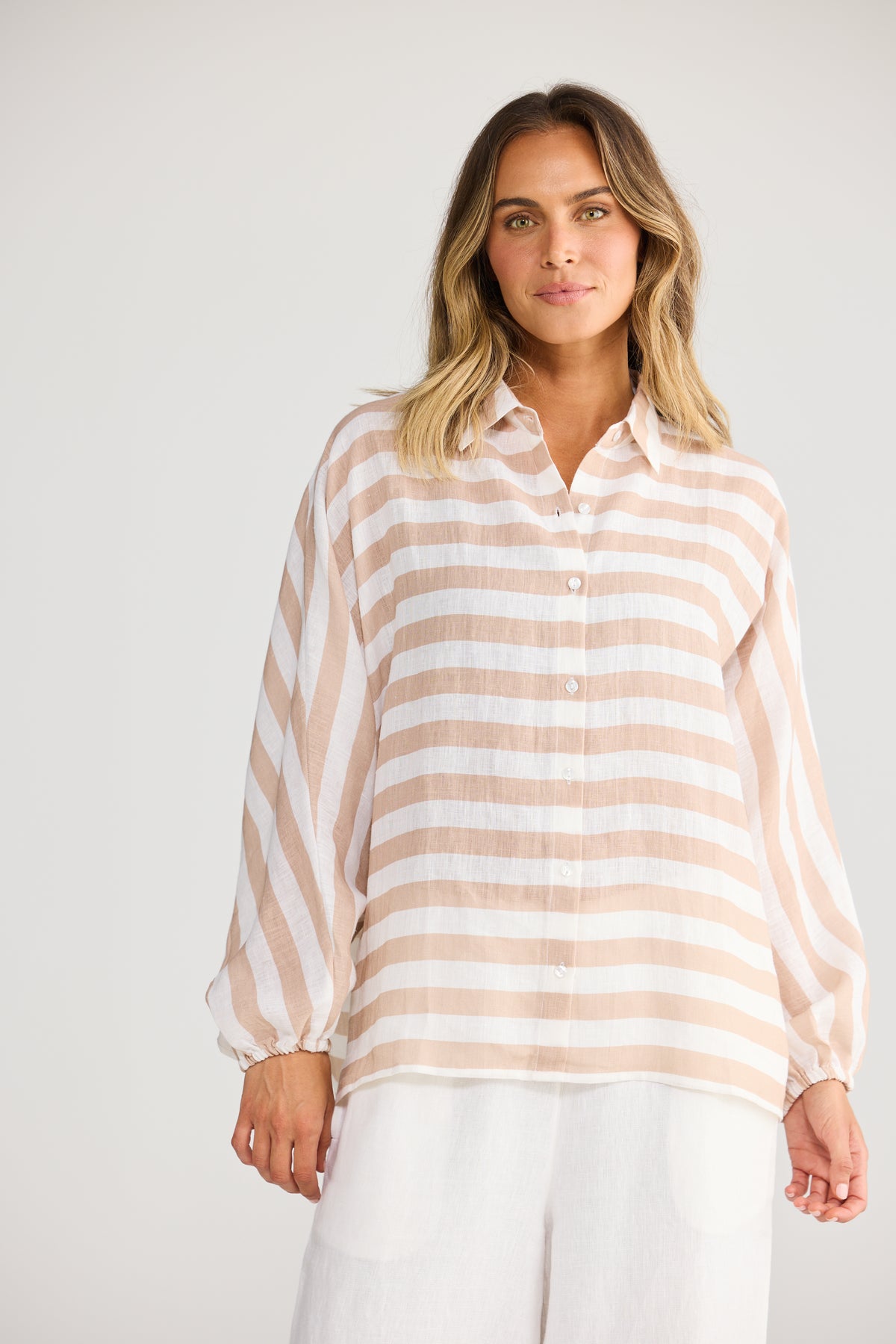 Cliffside Shirt - Natural with White-Tops-Holiday-The Bay Room
