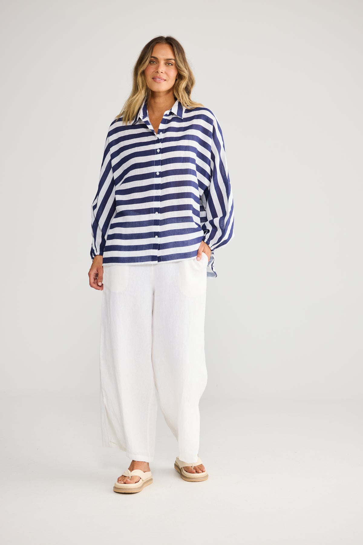 Cliffside Shirt - Navy Stripe-Tops-Holiday-The Bay Room
