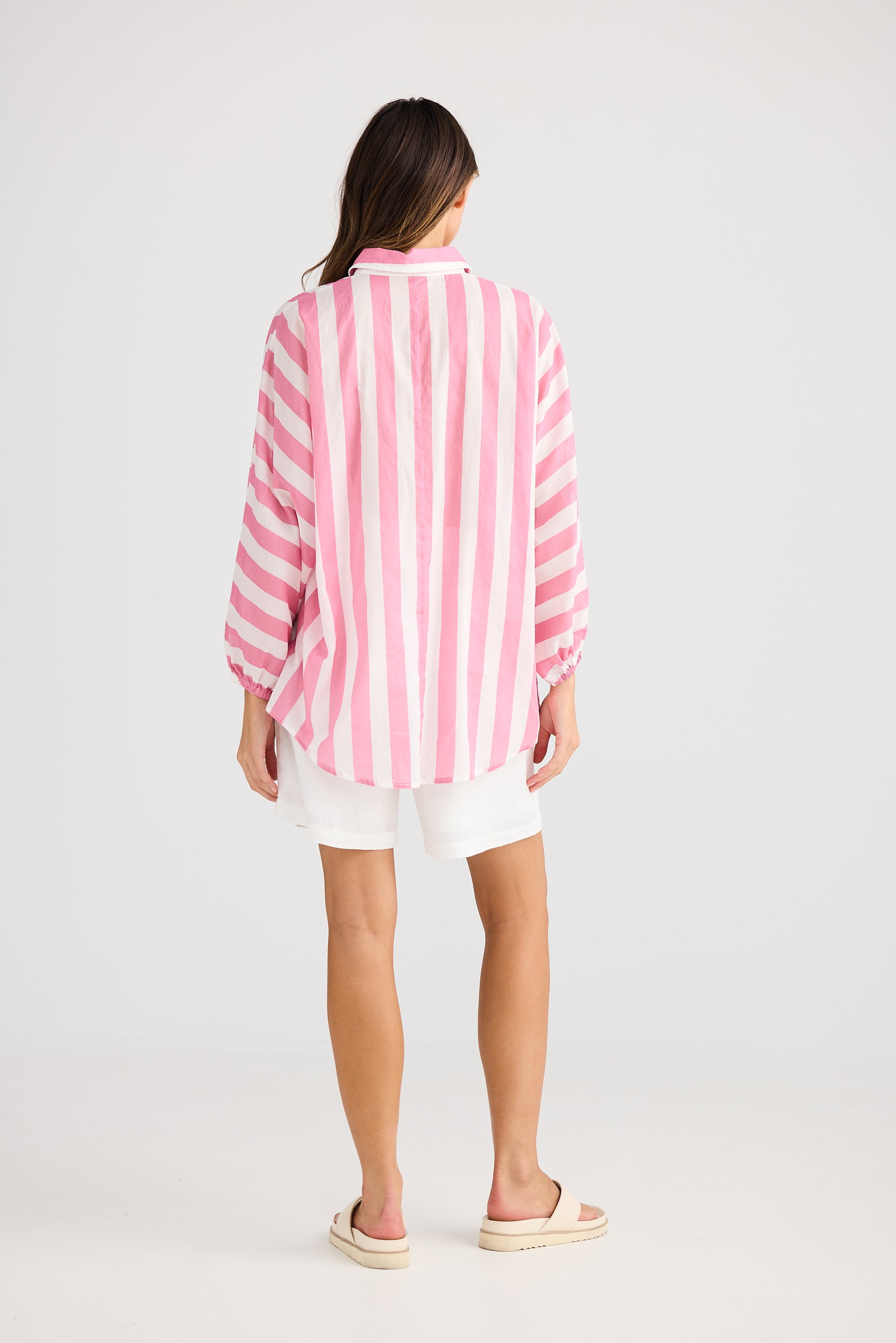 Cliffside Shirt - Pink Stripe-Tops-Holiday-The Bay Room