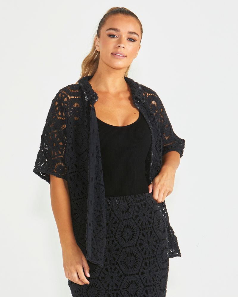 Clover Lace Shirt - Black-Tops-SASS-The Bay Room