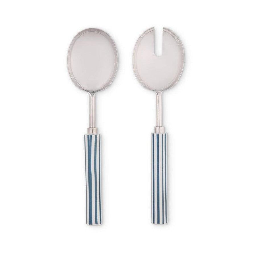 Clyde Stripe Two Tone Blue/White Salad Servers-Dining & Entertaining-Madras Link-The Bay Room