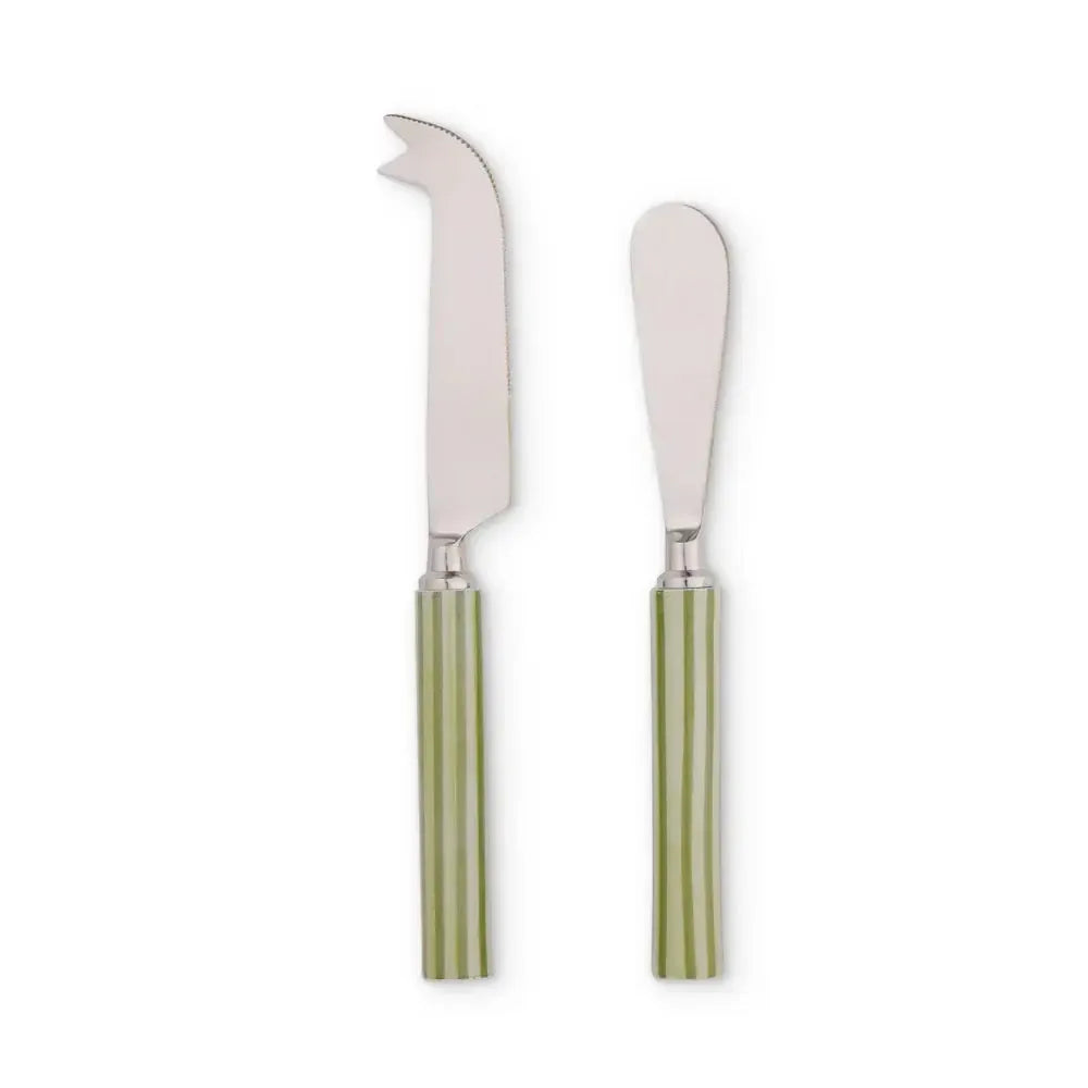 Clyde Stripe Two Tone Green/White Cheese Knife Set-Dining & Entertaining-Madras Link-The Bay Room