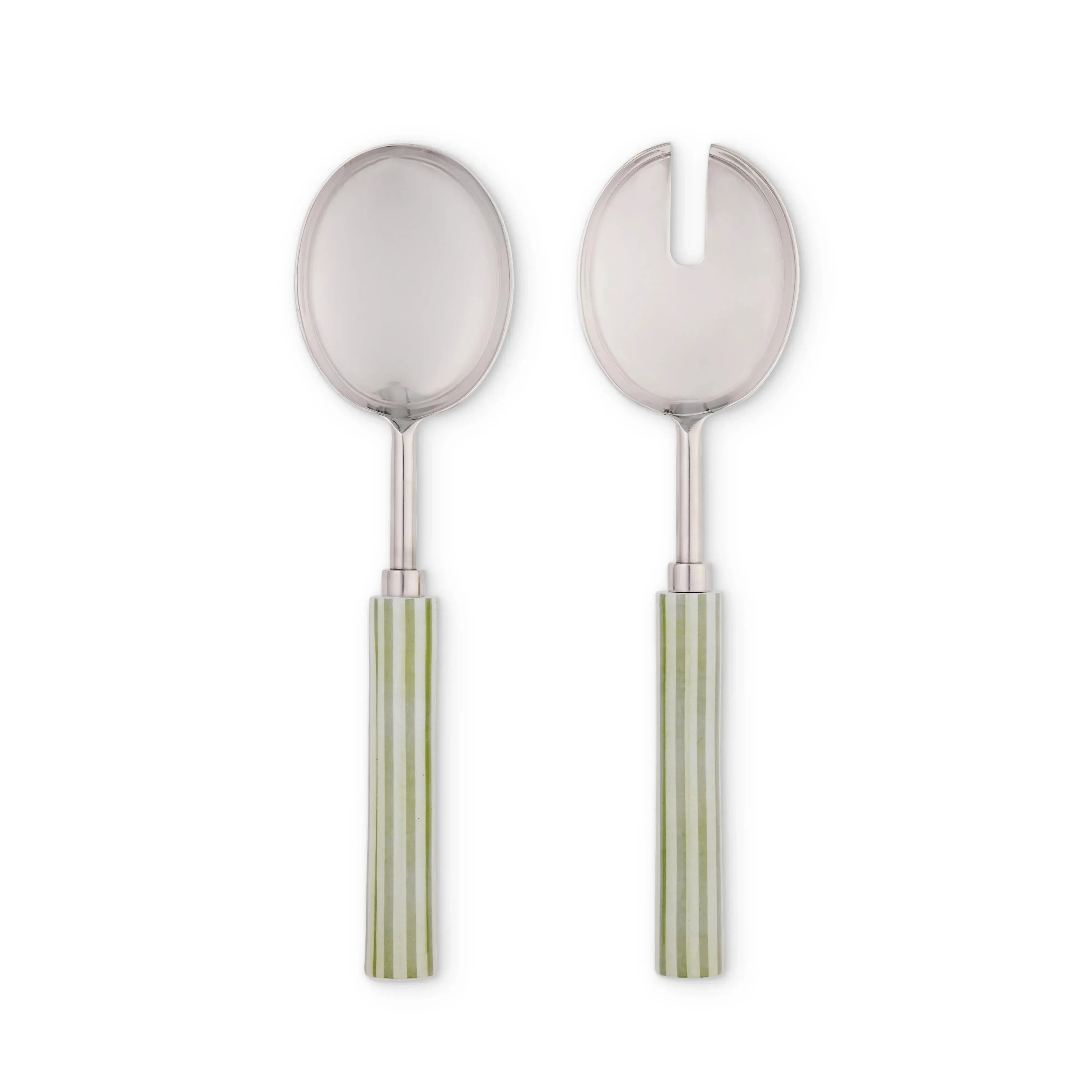Clyde Stripe Two Tone Green/White Salad Servers-Dining & Entertaining-Madras Link-The Bay Room