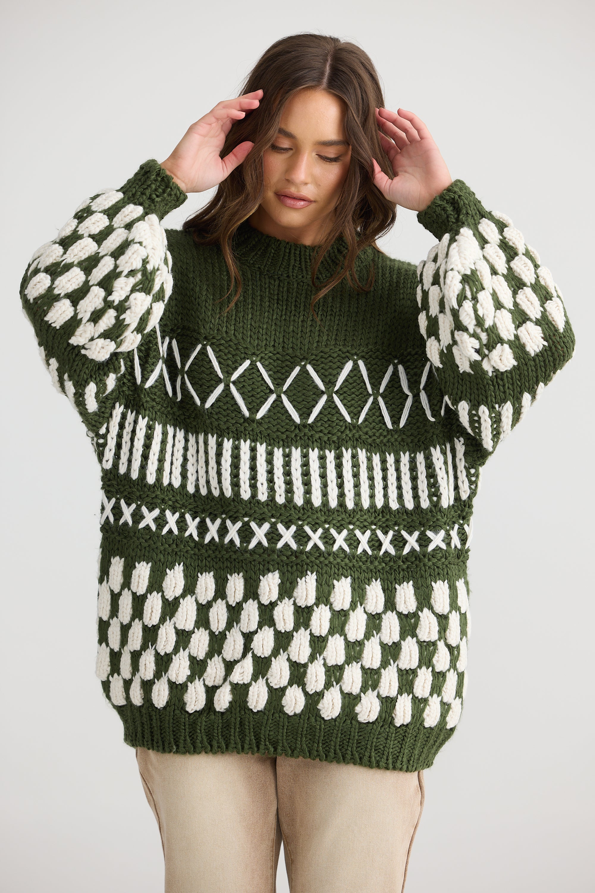 Colorado Knit - Khaki/Off White-Knitwear & Jumpers-Talisman-The Bay Room
